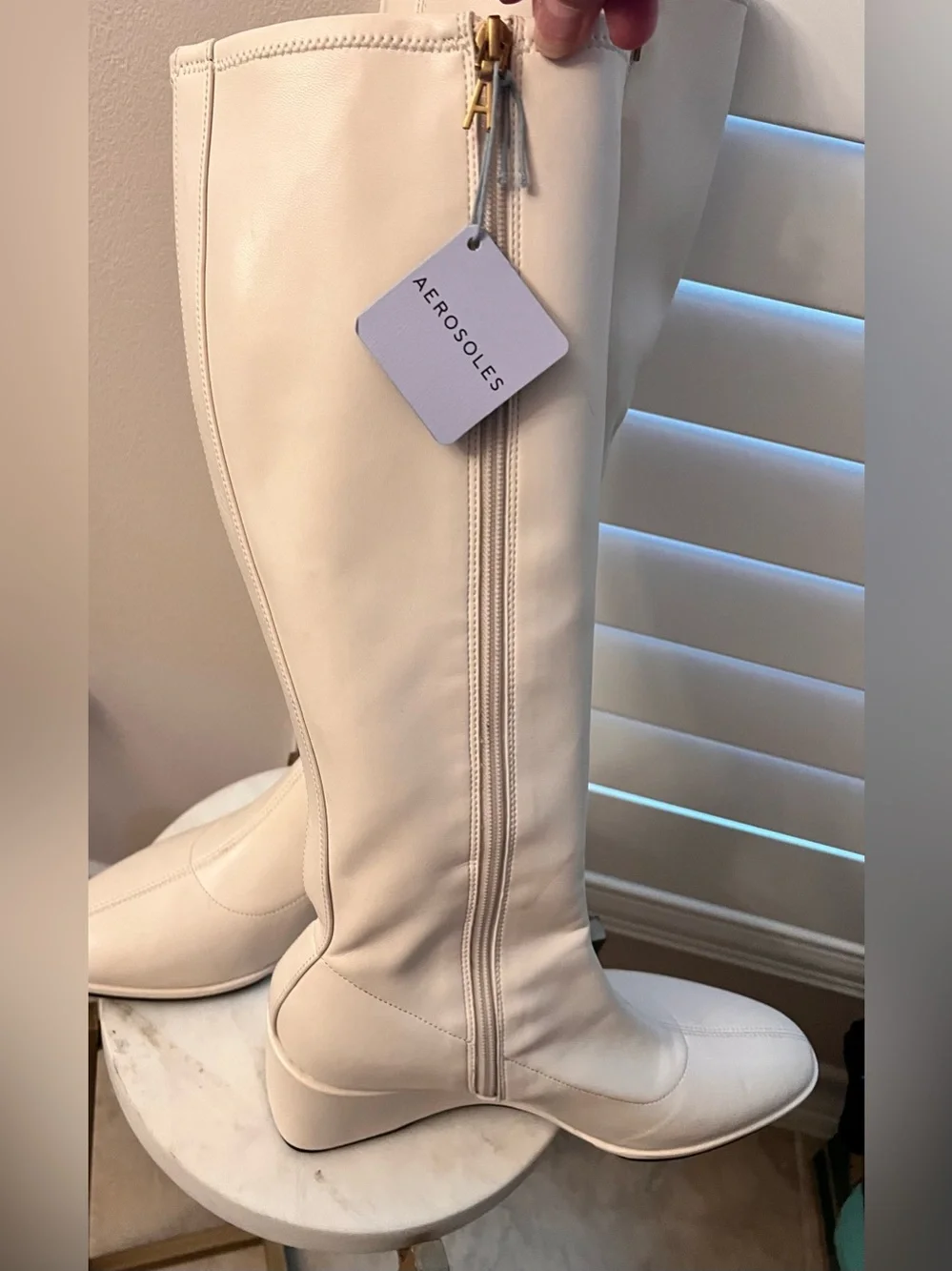 AEROSOLES Angela Wedge Cream Knee-High Wedge Boot